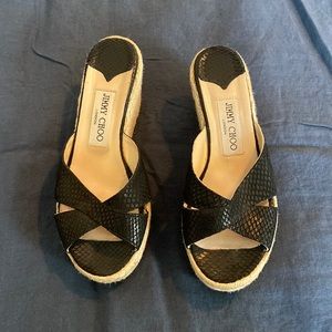 Jimmy Choo Raffia Wedge Mules, Size EU 36